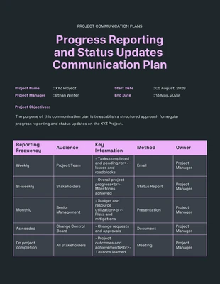 Free  Template: Black Perfume Project Communication Plan Template