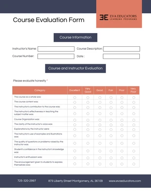 business  Template: Course Training Program Evaluation Form Template