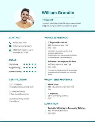 Free  Template: Green Minimalist Modern IT Student Resume Template