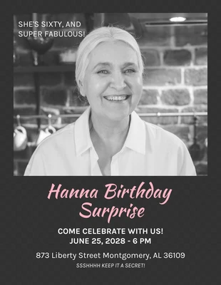 Free  Template: Black Minimalist 60th Birthday Invitation