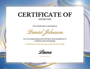 Free  Template: Arts and Design Certificate of Excellence Award Template