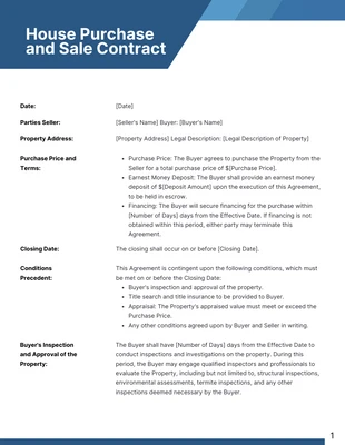 business  Template: Simple Blue House Purchase and Sale Contract Template