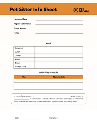 Free  Template: Pet Sitter Info Sheet Form Template