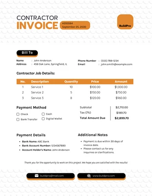 business  Template: Blank Contractor Invoice Template