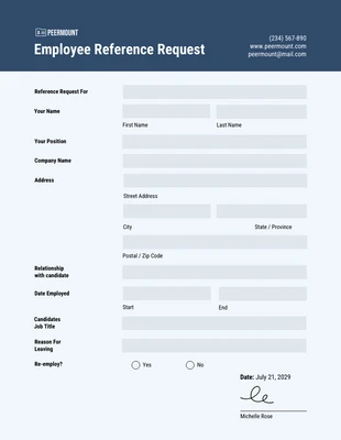 business  Template: Polar Employee Reference Request Form Template