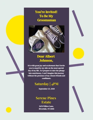 Free  Template: Simple Purple Yellow Groomsman Invitation