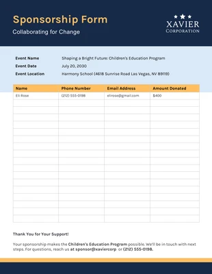 business  Template: Minimalist Sponsorship Form Template