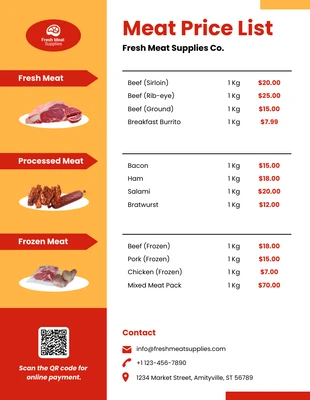 premium interactive Template: Meat Price List Template