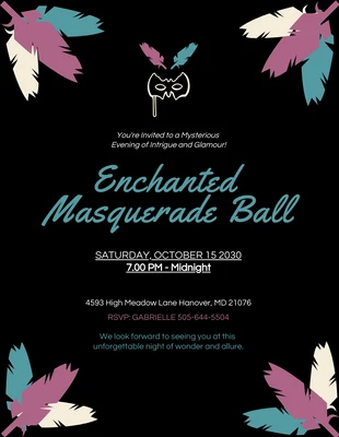 Free  Template: Black And Colorful Illustration Masquerade Invitation