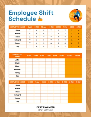 Free  Template: Orange and Blue Employee Shift Schedule List Template