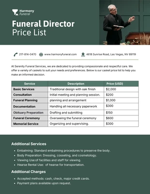 premium  Template: Funeral Director Price List Template