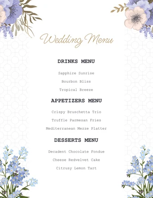 Free  Template: White Modern Floral Wedding Menu