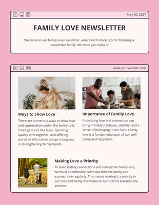 Free  Template: Soft Pink Family Love Newsletter Template