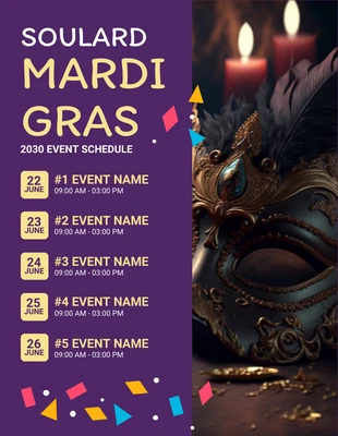 Free  Template: Purple Modern Creative Illustration Mardi Gras Event Schedule Template