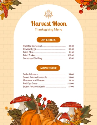 premium  Template: Yellow Modern Illustration Thanksgiving Menu