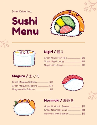 Free  Template: Cream Illustration Food Truck Sushi Menu