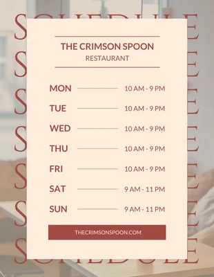 Free  Template: Cream Restaurant Open Schedule Template