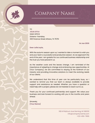 Free  Template: Beige And Dark Purple Classic Business Autumn Letterhead