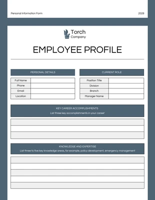 Free  Template: Blue Bayoux Employee Profile Form Template