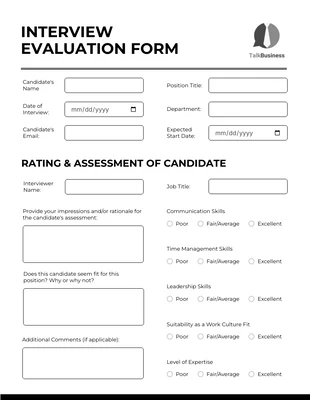 Free interactive Template: White Interview Evaluation Form Template