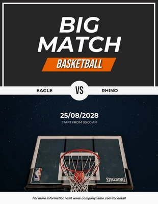 Free  Template: Black And White Simple Big Match Basketball Poster