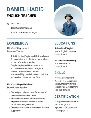 Free  Template: White Blue Minimalist Resume Format for Teacher Template