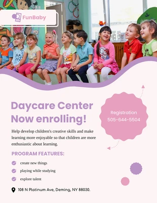 Free  Template: Carousel Pink Daycare Center Enrollment Flyer Template