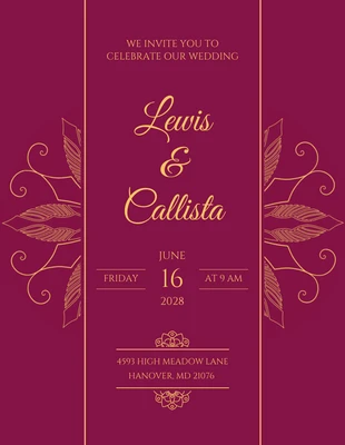 Free  Template: Maroon and Gold Wedding Reception