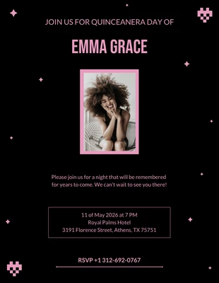 Free  Template: Black And Pink Modern Minimalist Quiceanera Invitation