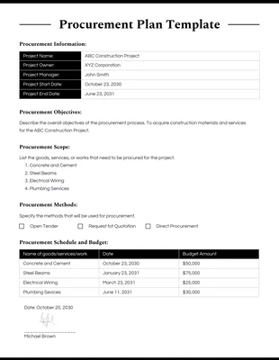 Free  Template: Procurement Plan Template