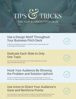 Free  Template: Business Pitch Strategy Tips List Infographic Template