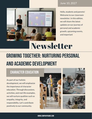 Free  Template: Beige Dark Blue Modern Classroom Newsletter Template