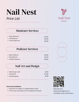 Free  Template: Gradient Nail Art Salon Price List Template