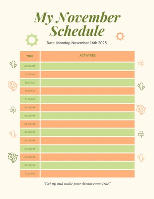 Free  Template: Light Green Modern Illustration My November Schedule Template