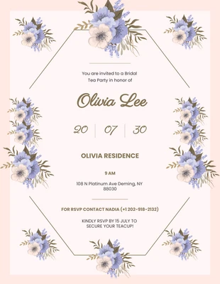 Free  Template: Simple Cream Pink Bridal Tea Invitation