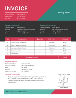 premium  Template: Trapezoid Luxury Resort Rental Invoice Template