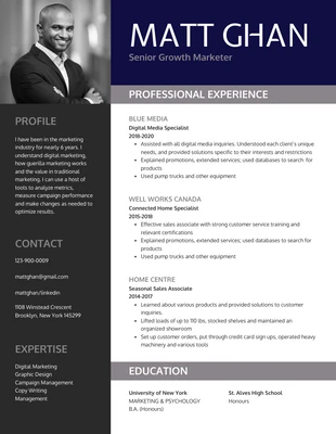 premium  Template: Modern Blue Growth Marketer CV Resume Template