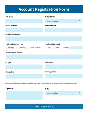 business interactive Template: Modern Blue Account Registration Banking Form