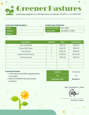 Free  Template: Minimalist Landscape Estimate Template