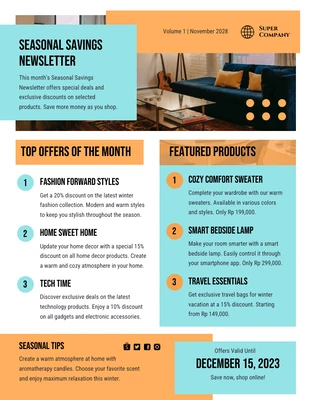 Free  Template: Seasonal Savings Newsletter Template