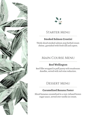 Free  Template: White Simple Leaves Photo Wedding Menu