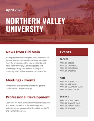 premium  Template: Red University Newsletter Example Template