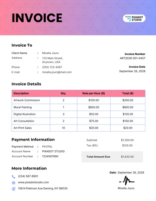 premium  Template: Simple Artist Invoice Template