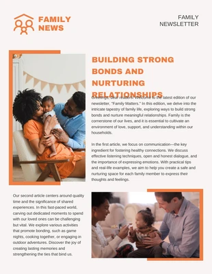 Free  Template: Cream Orange Family News Newsletter Template