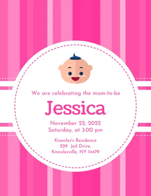 Free  Template: Pink Stripe Baby Shower Invitation