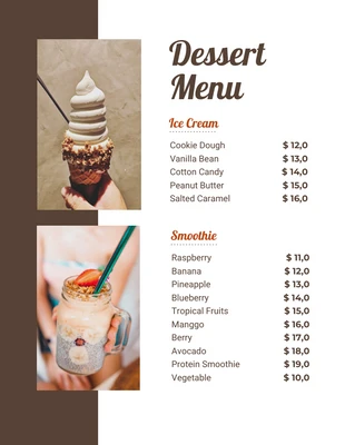 Free  Template: White And Brown Minimalist Dessert Menu