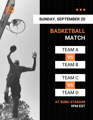 Free  Template: Black Modern Basketball Match Schedule Template