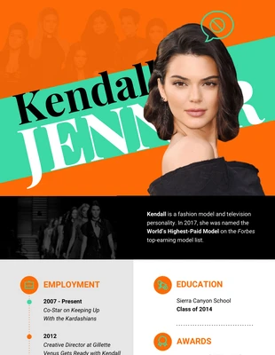 Free  Template: Kendall Jenner Resume Infographic Template