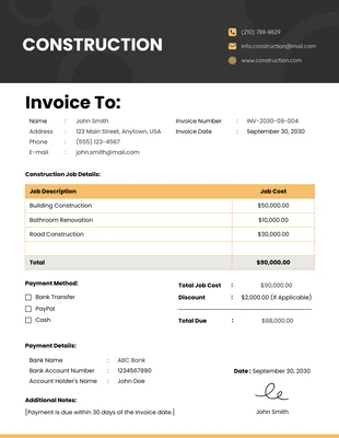 premium  Template: Black Yellow Construction Invoice Template