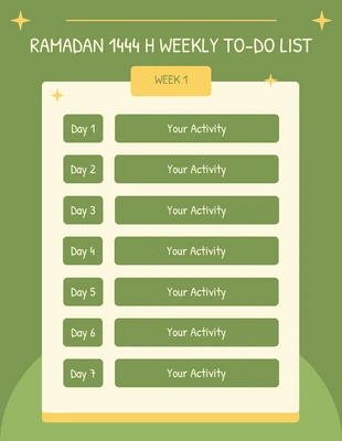Free  Template: Green Modern Illustration Ramadan Weekly To-Do List Schedule Template